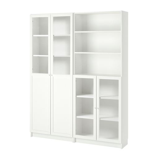 IKEA - BILLY, bookcase with glass/panel doors, white, 160x30x202 cm
