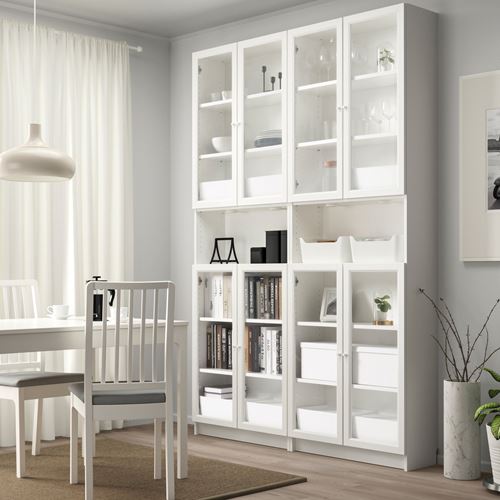 IKEA - BILLY, bookcase with glass door, white/transparent glass, 160x30x237 cm