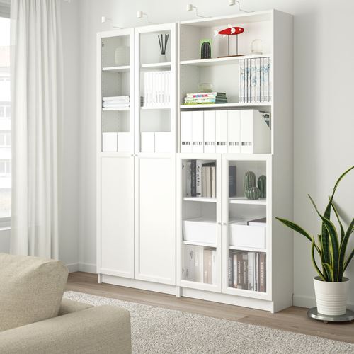 IKEA - BILLY, bookcase with glass/panel doors, white, 160x30x202 cm