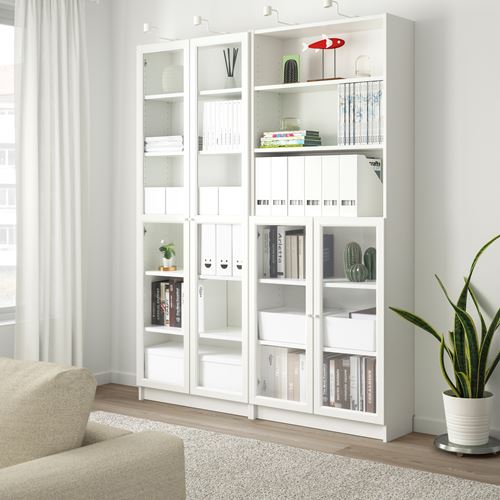IKEA - BILLY, bookcase with glass door, white/transparent glass, 160x30x202 cm