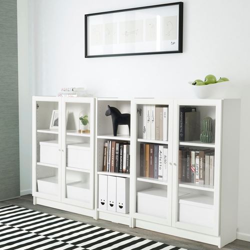 IKEA - BILLY, bookcase with door, white/transparent glass, 200x30x106 cm