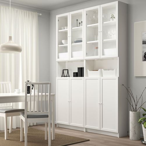 IKEA - BILLY, bookcase with glass/panel doors, white/transparent glass, 160x30x237 cm
