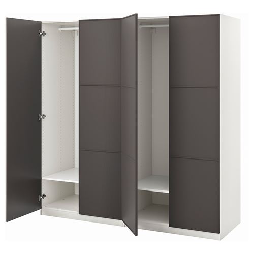 IKEA - PAX/MERAKER, PAX wardrobe, white/dark grey, 200x60x201 cm