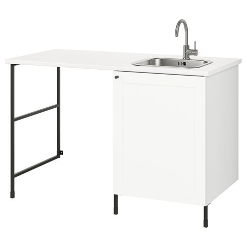 IKEA - ENHET, çamaşır odası ve banyo için dolap kombinasyonu, beyaz-antrasit, 139x63.5x87.5 cm