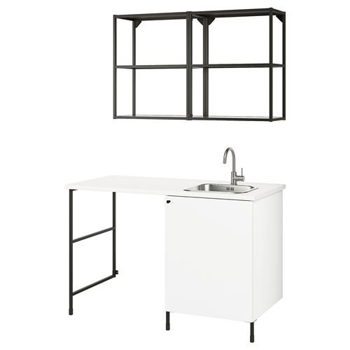 IKEA - ENHET, çamaşır odası ve banyo için dolap kombinasyonu, beyaz-antrasit, 139x63.5x87.5 cm