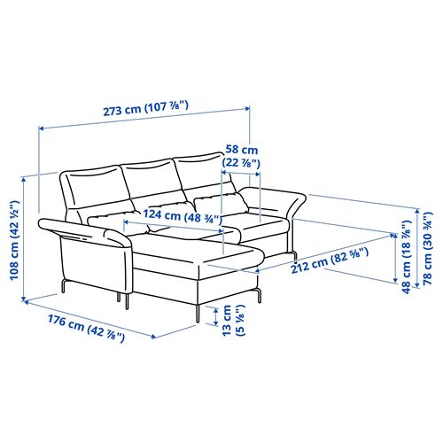 IKEA - FAMMARP, 2-seat sofa and chaise longue, TALLMYRA black/grey