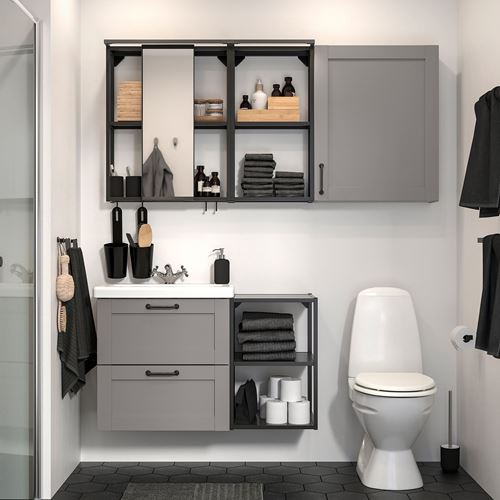 IKEA - ENHET/TVALLEN, bathroom furniture set, gray-anthracite, 102x43x65 cm