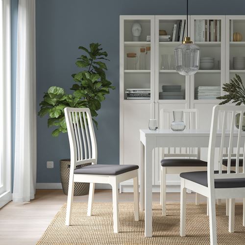 IKEA - EKEDALEN, upholstered wooden chair, white/Hakebo dark grey
