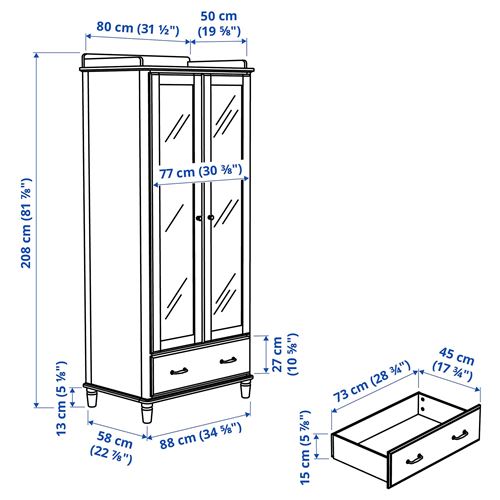 IKEA - TYSSEDAL, gardırop, beyaz-ayna, 88x58x208 cm