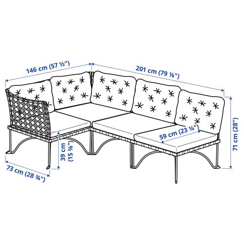 IKEA - JUTHOLMEN, bahçe köşe kanepe seti, koyu gri, 146/201x73 cm