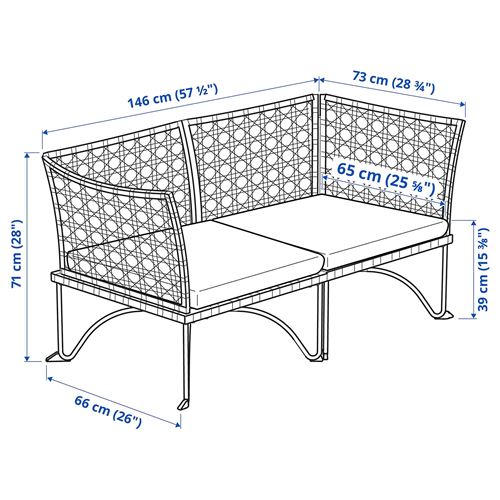 IKEA - JUTHOLMEN, 2'li bahçe kanepesi, koyu gri, 146x73 cm