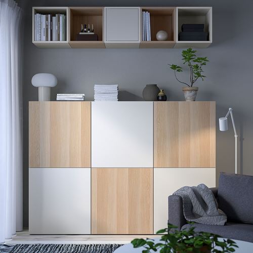 IKEA - BESTA, storage combination, white stained oak effect/white, 180x42x129 cm