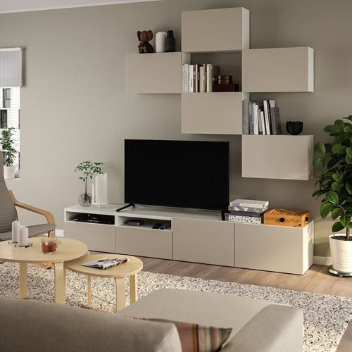 IKEA - BESTA, tv storage unit, white/light grey/beige, 240x42x230 cm