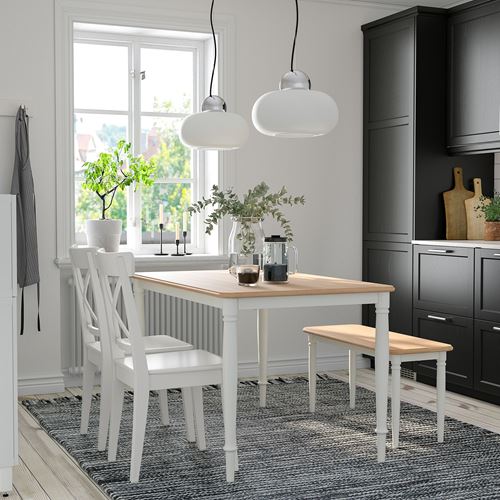 IKEA - DANDERYD/INGOLF, kitchen table set, white/oak veneer, 2 chairs and 1 bench