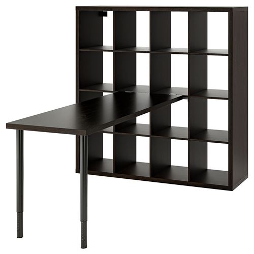 IKEA - LAGKAPTEN/KALLAX, desk with bookshelf, black-brown/black