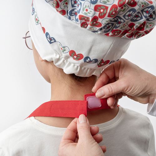 IKEA - VINTERFINT, çocuk önlüğü ve şapka, kırmızı-mavi, 4-7