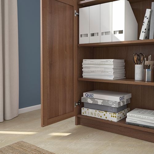 IKEA - BILLY, bookcase with glass/panel doors, ash veneer, 80x30x202 cm