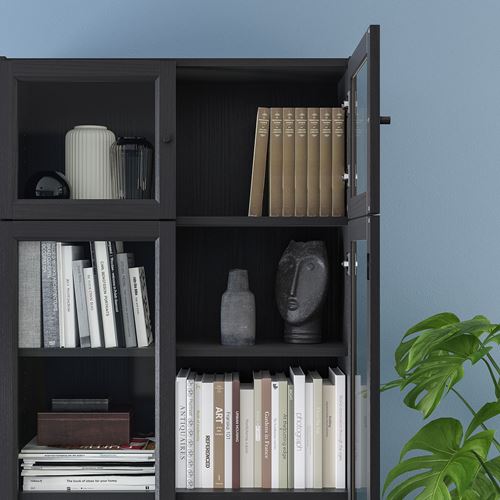 IKEA - BILLY, bookcase with glass/panel doors, blackbrown, 80x30x237 cm
