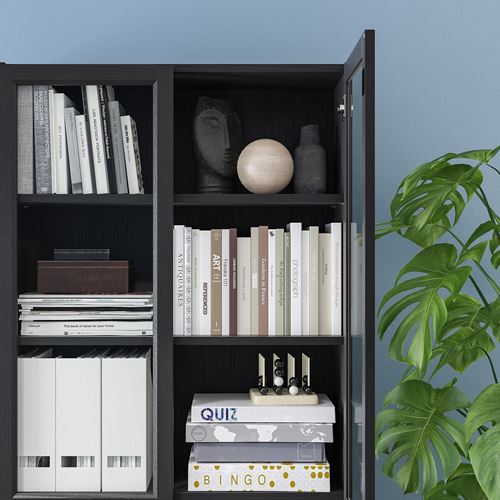 IKEA - BILLY, bookcase with glass/panel doors, blackbrown, 80x30x202 cm