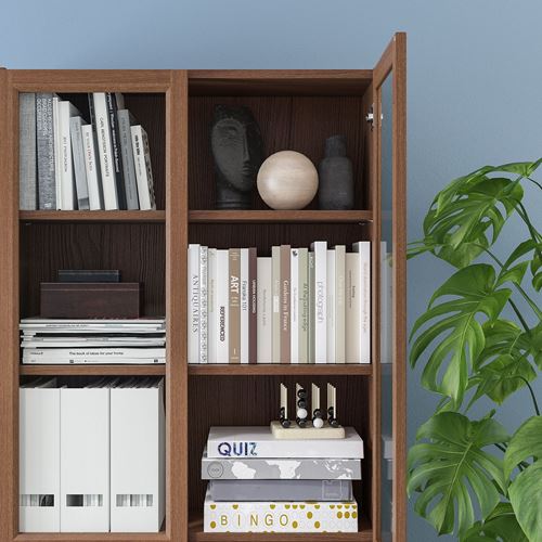 IKEA - BILLY, bookcase with glass/panel doors, ash veneer, 80x30x202 cm