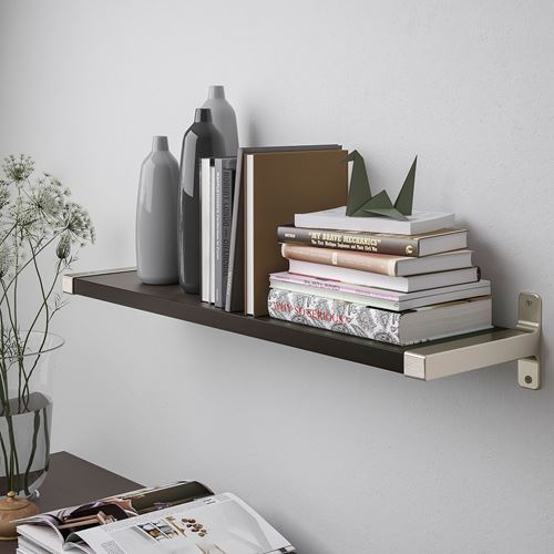 IKEA - BERGSHULT/GRANHULT, wall shelf, black-brown/grey, 80x20 cm