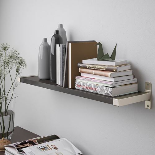 IKEA - BERGSHULT/GRANHULT, wall shelf, dark grey/nickel-plated, 80x20 cm