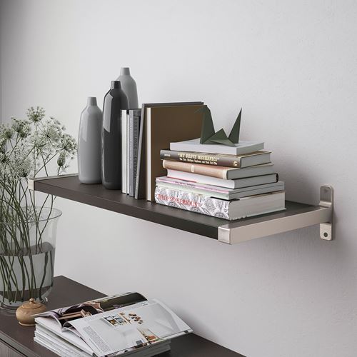 IKEA - BERGSHULT/GRANHULT, wall shelf, black-brown/nickel-plated, 80x30 cm