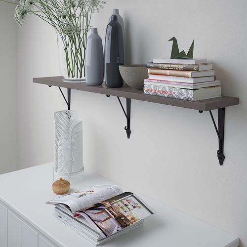IKEA - BERGSHULT/KROKSHULT, duvar rafı, koyu gri-antrasit, 120x20 cm
