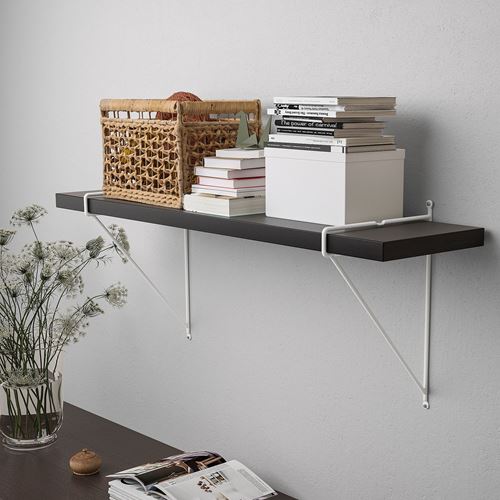 IKEA - BERGSHULT/PERSHULT, wall shelf, black-brown-white, 80x20 cm