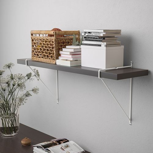 IKEA - BERGSHULT/PERSHULT, wall shelf, dark grey-white, 80x20 cm