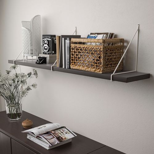 IKEA - BERGSHULT/PERSHULT, wall shelf, black-brown-white, 120x20 cm