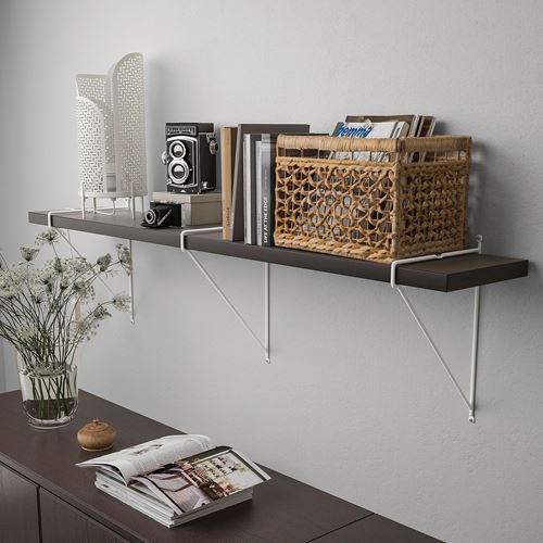 IKEA - BERGSHULT/PERSHULT, wall shelf, black-brown-white, 120x20 cm