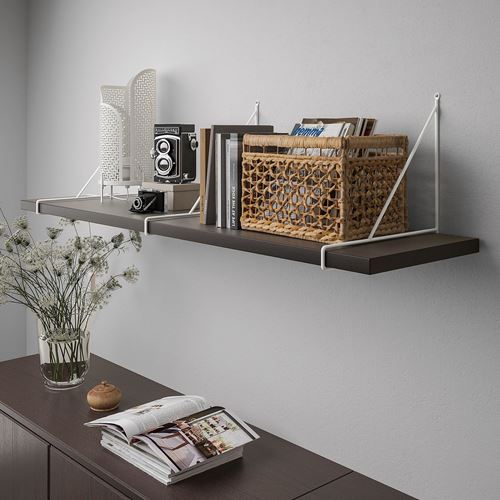 IKEA - BERGSHULT/PERSHULT, wall shelf, black-brown-white, 120x30 cm