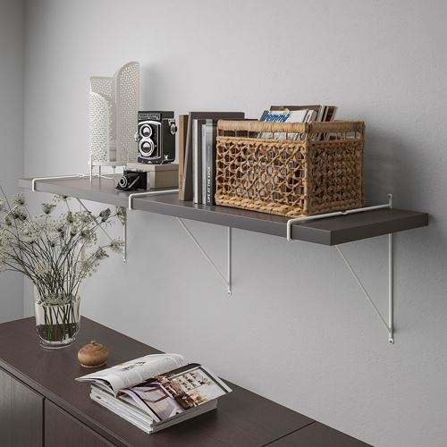 IKEA - BERGSHULT/PERSHULT, wall shelf, dark grey-white, 120x30 cm