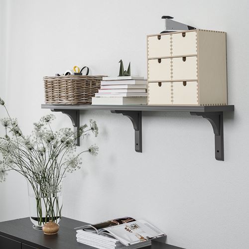 IKEA - BERGSHULT/RAMSHULT, wall shelf, dark grey, 120x20 cm