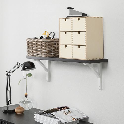 IKEA - BERGSHULT/SANDSHULT, wall shelf, black-brown-white, 80x20 cm
