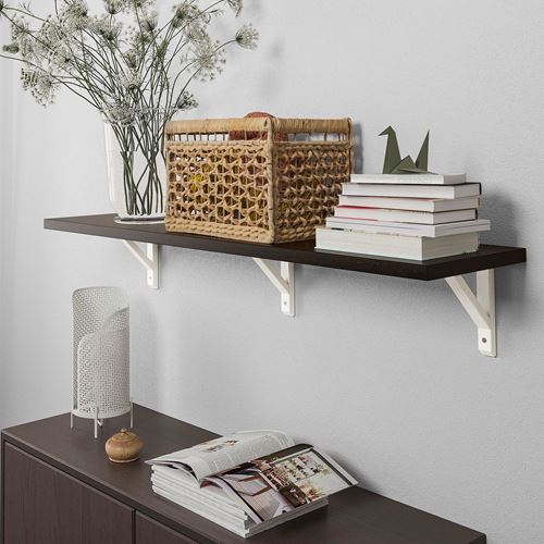 IKEA - BERGSHULT/SANDSHULT, wall shelf, black-brown-white, 120x30 cm
