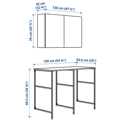 IKEA - ENHET, shelving combination for laundry room and bathroom, white, 139x63.5x90.5 cm