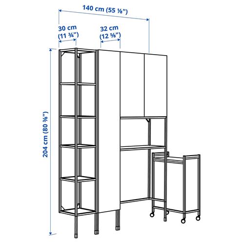 IKEA - ENHET, shelving combination for laundry room and bathroom, white-oak look, 140x32x204 cm