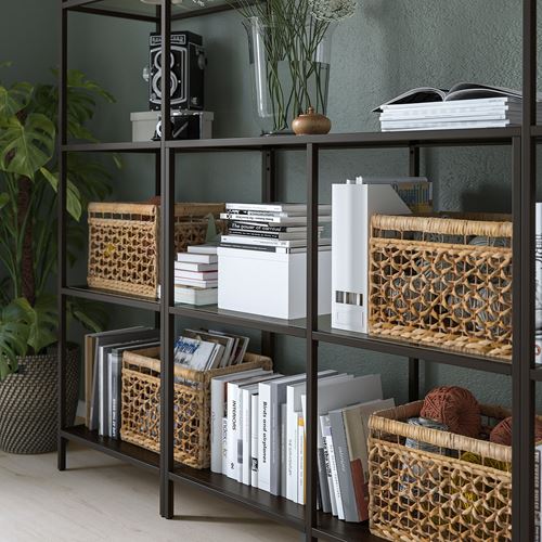 IKEA - VITTSJÖ, Open Shelving Unit, black-brown/glass, 202x36x175 cm