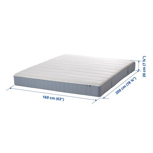 IKEA - VESTERÖY, double bed mattress, light blue, 160x200 cm