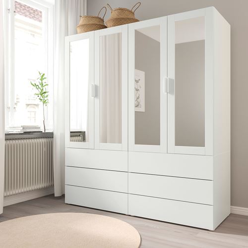 IKEA - PLATSA, PLATSA gardırop, beyaz-ayna, 160x57x181cm