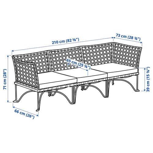 IKEA - JUTHOLMEN, 3'lü bahçe kanepesi, koyu gri, 210x73 cm