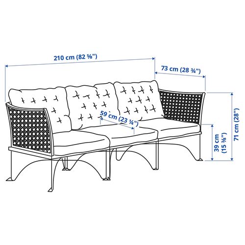 IKEA - JUTHOLMEN, 3-seat garden sofa, dark grey, 210x73 cm