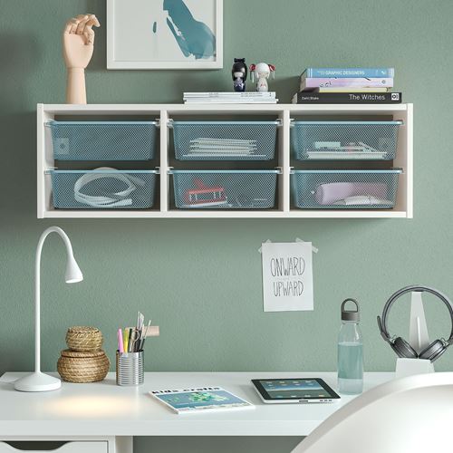 IKEA - TROFAST, children wall shelf, white/grey/blue, 99x21x30 cm