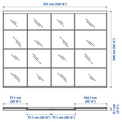 IKEA - SKYTTA/FARVIK, gömme dolap için sürgü kapak, alüminyum-beyaz cam, 326x240 cm