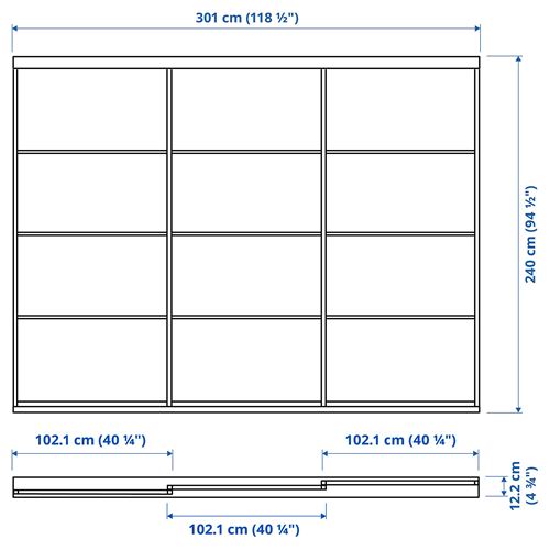 IKEA - SKYTTA/HOKKSUND, gömme dolap için sürgü kapak, beyaz-parlak cila açık gri, 301x240 cm