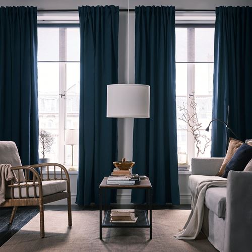 IKEA - BLAHUVA, blackout curtain, 1 pair, dark blue, 145x300 cm