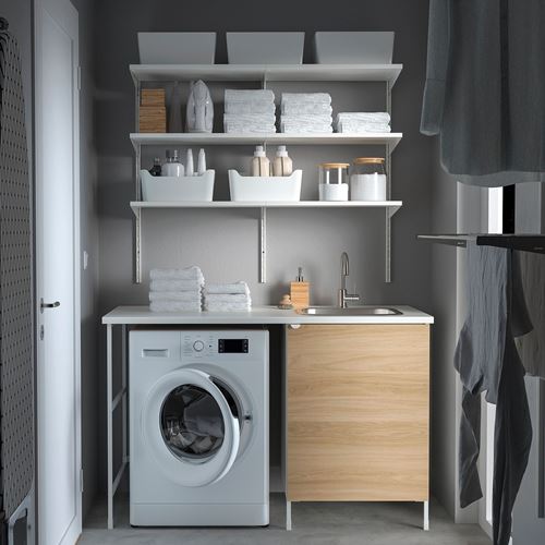 IKEA - ENHET, cabinet combination for laundry room and bathroom, white-oak look, 139x63.5x87.5 cm