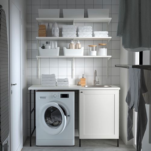 IKEA - ENHET, cabinet combination for laundry room and bathroom, white/anthracite, 139x63.5x87.5 cm